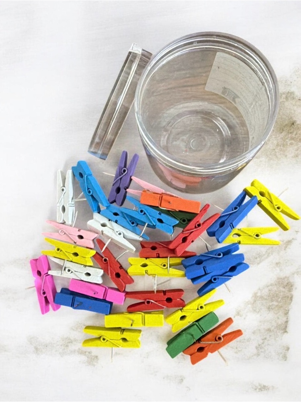 Mini Wooden Clothespin Thumb Tacs 30 Pieces Multi or Natural Wood Tone - Picture 3 of 4